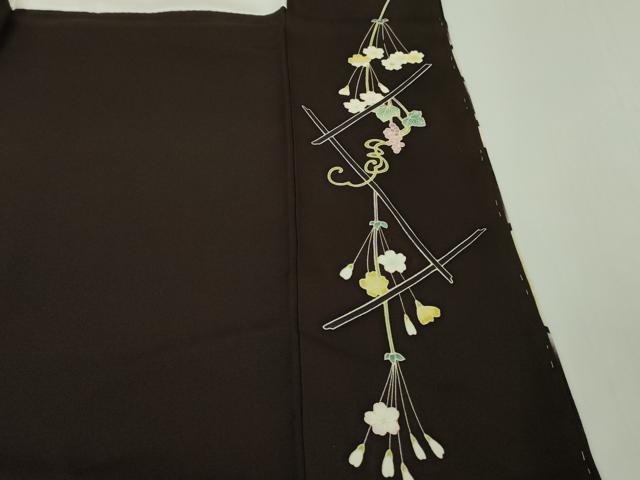 平和屋本店●極上 訪問着 竹垣吉祥花文 黒紅色地 暈し染め 逸品 未使用 DZAB9774kh6