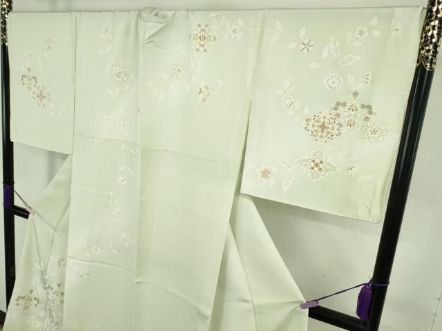 平和屋本店●極上 訪問着 駒刺繍 花菱 更紗花唐草文 若芽色地 暈し染め 金彩 ロング丈 反端付き 逸品 DZAB9776kh6