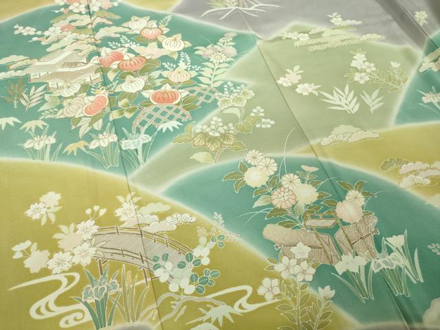 平和屋本店●極上 訪問着 駒刺繍 吉祥花風景 暈し染め 金彩 逸品 DZAB9777kh6