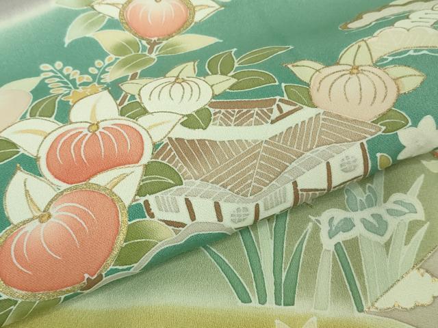 平和屋本店●極上 訪問着 駒刺繍 吉祥花風景 暈し染め 金彩 逸品 DZAB9777kh6