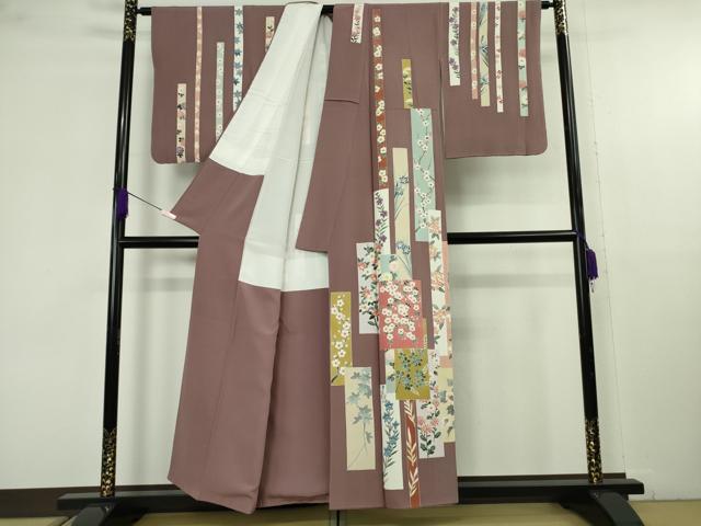 平和屋本店●極上 本加賀友禅作家 北村比呂志 訪問着 短冊四季花文 濃い鴇浅葱色地 逸品 DZAB9778kh6