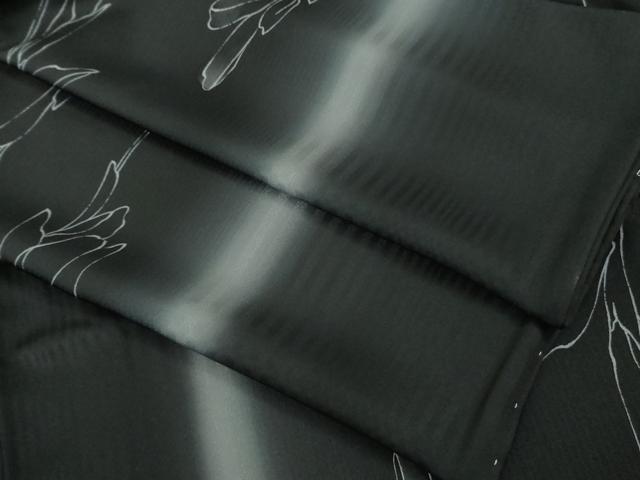 平和屋着物▽極上 小紋 単衣 枝花間道 暈し染め 黒地 逸品 未使用 DZAB9780kh6