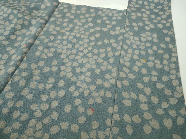 平和屋本店●極上 和染紅型 栗山紅型 栗山吉三郎 小紋 舞桜 桔梗鼠色地 鬼しぼ縮緬 逸品 未使用 DZAB9781kh6