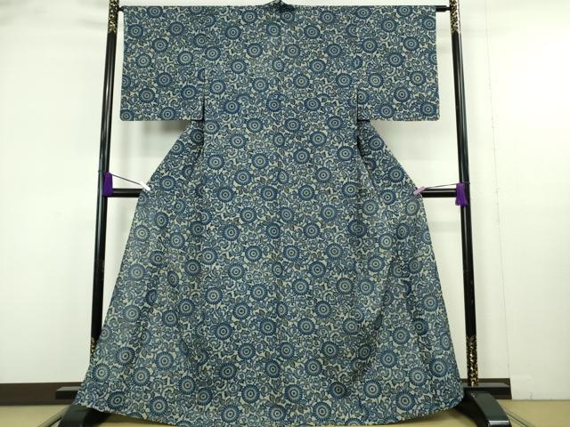 平和屋着物*極上 夏物 本場阿波藍染 角田智造 小紋 型染 菊唐草文 逸品 DZAB9791kh6