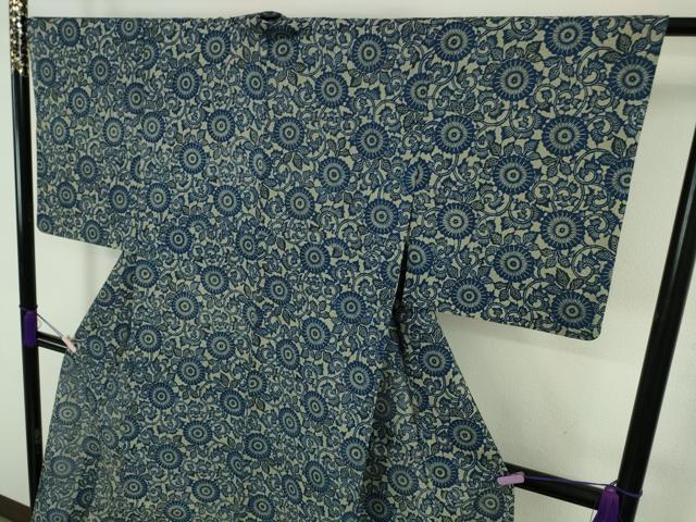 平和屋着物*極上 夏物 本場阿波藍染 角田智造 小紋 型染 菊唐草文 逸品 DZAB9791kh6