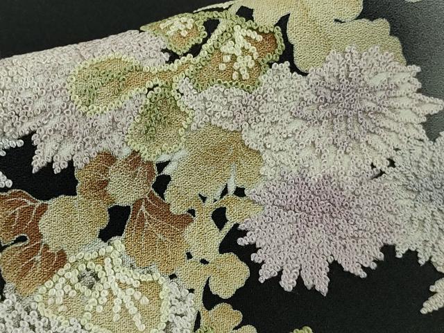 平和屋本店●極上 中国三大刺繍 相良刺繍 小紋 枝菊 黒地 暈し染め 逸品 DZAB9793kh6