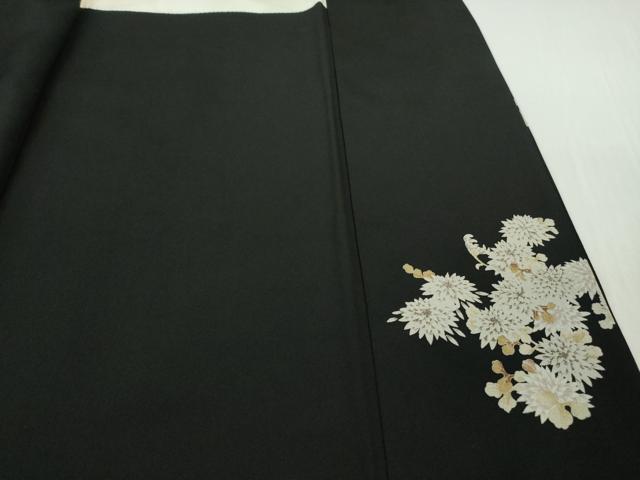 平和屋本店●極上 中国三大刺繍 相良刺繍 小紋 枝菊 黒地 暈し染め 逸品 DZAB9793kh6