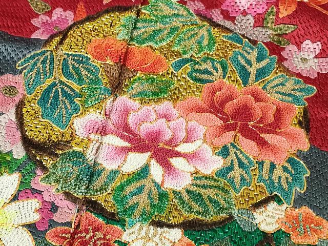 平和屋本店●極上 中国三大刺繍 相良刺繍 総刺繍 絽刺し 色打掛 和装 婚礼 結婚式 花嫁 吉祥花文 金糸 仮絵羽 逸品 未使用 DZAB9797kh6