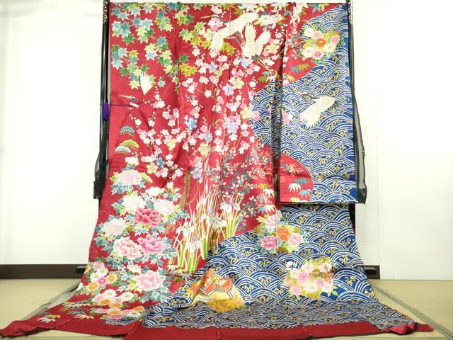 平和屋本店●極上 中国三大刺繍 相良刺繍 総刺繍 絽刺し 色打掛 和装 婚礼 結婚式 花嫁 飛鶴鴛鴦 金糸 仮絵羽 逸品 未使用 DZAB9798kh6