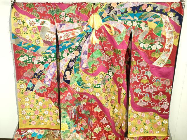 平和屋本店●極上 中国三大刺繍 相良刺繍 総刺繍 絽刺し 色打掛 和装 婚礼 結婚式 花嫁 束ね熨斗花文 金糸 仮絵羽 逸品 未使用 DZAB9799kh6