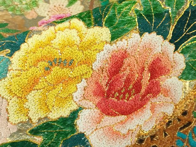 平和屋本店●極上 中国三大刺繍 相良刺繍 総刺繍 絽刺し 色打掛 和装 婚礼 結婚式 花嫁 束ね熨斗花文 金糸 仮絵羽 逸品 未使用 DZAB9799kh6