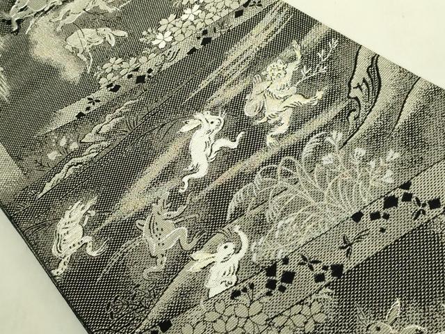 平和屋着物●極上 BANKAN わものや 全通全景柄袋帯 金華山織 国宝鳥獣戯画絵巻 金銀糸 たとう紙付き 逸品 DZAB9829kh6