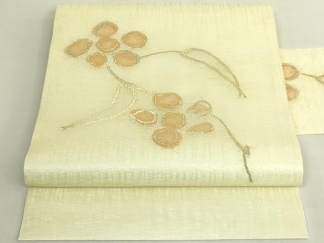 平和屋着物*極上 夏物 工芸染織 むら田 九寸名古屋帯 すくい織 舞花文 金糸 たとう紙付き 逸品 DZAB9882kh6