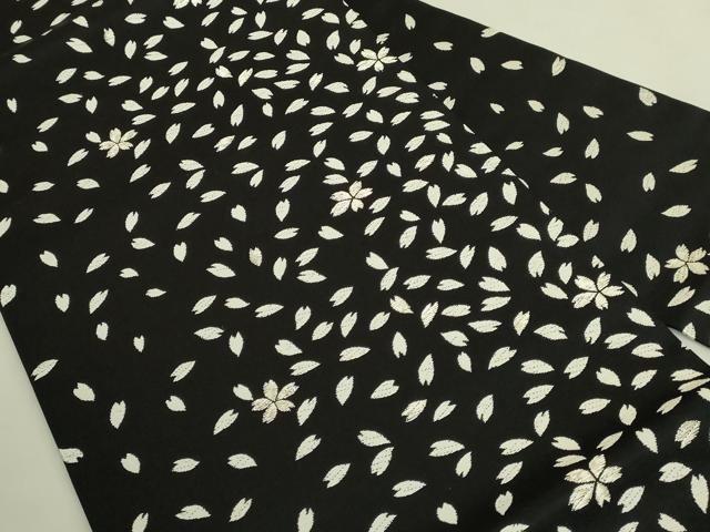 平和屋着物●極上 九寸名古屋帯 唐織 舞桜 黒地 銀糸 逸品 DZAB9896kh6
