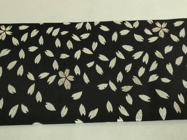 平和屋着物●極上 九寸名古屋帯 唐織 舞桜 黒地 銀糸 逸品 DZAB9896kh6