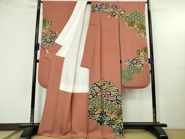 平和屋着物●極上 樋熊哲也 訪問着 辻が花 絞り 手描き 振袖 檜皮色地 逸品 DZAB9930kh6
