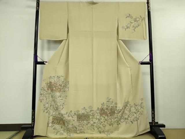 平和屋着物●極上 中国三大刺繍 スワトウ刺繍 汕頭刺繍 訪問着 草花文 蒸栗色地 金糸 ますいわ屋扱い 逸品 DZAB9934kh6