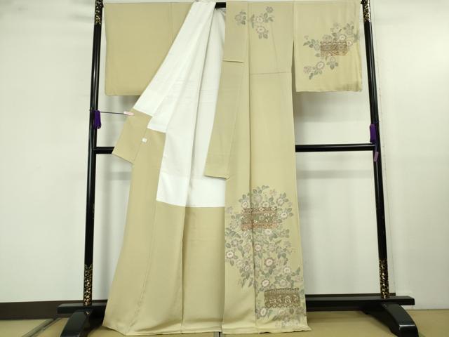 平和屋着物●極上 中国三大刺繍 スワトウ刺繍 汕頭刺繍 訪問着 草花文 蒸栗色地 金糸 ますいわ屋扱い 逸品 DZAB9934kh6