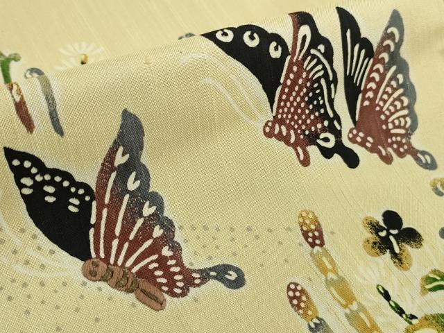 平和屋着物●極上 ファッションデザイナー 花井幸子 訪問着 紬地 刺繍 型染 舞蝶花文 蒸栗色地 逸品 DZAB9954kh6