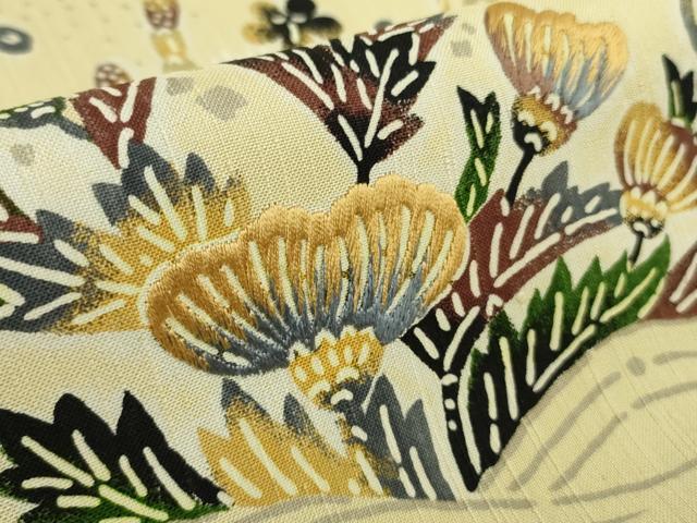 平和屋着物●極上 ファッションデザイナー 花井幸子 訪問着 紬地 刺繍 型染 舞蝶花文 蒸栗色地 逸品 DZAB9954kh6