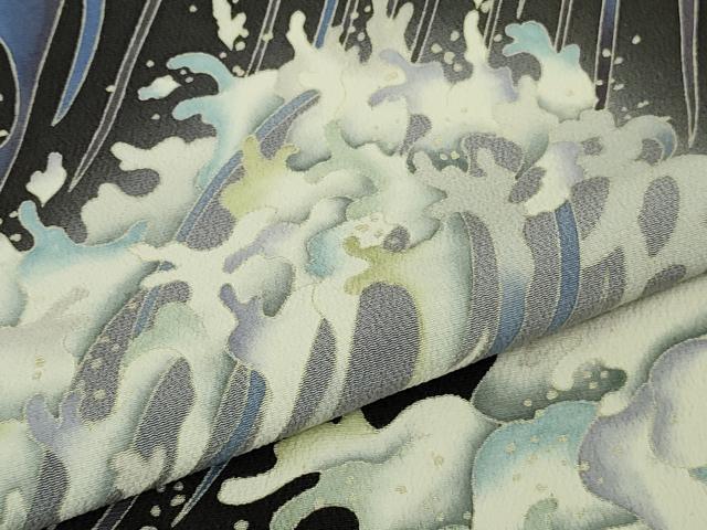 平和屋本店●極上 十日町友禅作家 林静穂 訪問着 立波 波飛沫 鬼しぼ縮緬 逸品 未使用 DZAC0028kh6