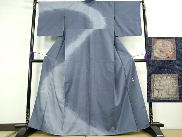 平和屋着物●極上 石川県指定無形文化財 牛首紬 白山工房 手織り 訪問着 作家物 流水文 濃い紅掛空色地 逸品 DZAC0036kh6