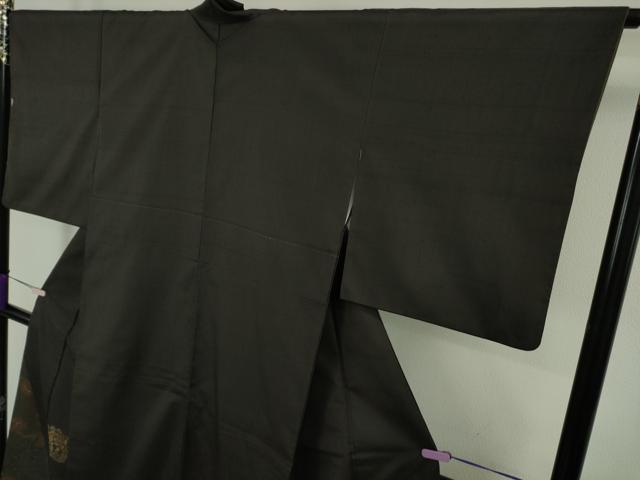 平和屋本店●極上 伝統工芸士 曽根武勇 色留訪問着 お召地 花鳥文 黒紅色地 金糸 逸品 DZAC0047kh6