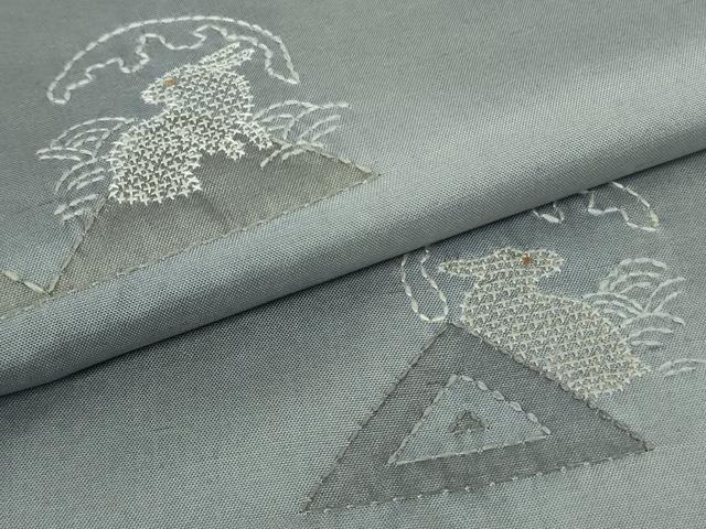 平和屋着物●極上 小紋 紬地 刺し子 総刺繍 兎 ウサギ 逸品 DZAC0059kh6