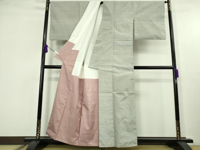 平和屋着物●極上 紅花紬 米沢 新田秀次 薄雲鼠色 逸品 DZAC0060kh6