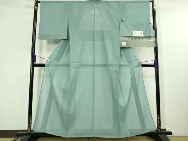 平和屋本店*極上 夏物 東郷織物謹製 本場大島紬 夏大島 手織絣 みじん格子 青竹色 正絹 証紙付き 逸品 DZAC0067kh6
