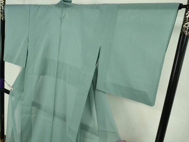 平和屋本店*極上 夏物 東郷織物謹製 本場大島紬 夏大島 手織絣 みじん格子 青竹色 正絹 証紙付き 逸品 DZAC0067kh6