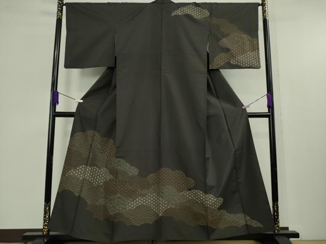 平和屋着物●極上 本場大島紬 訪問着 刺し子 総刺繍 雲取り名物裂 檳榔子染色地 逸品 DZAC0068kh6