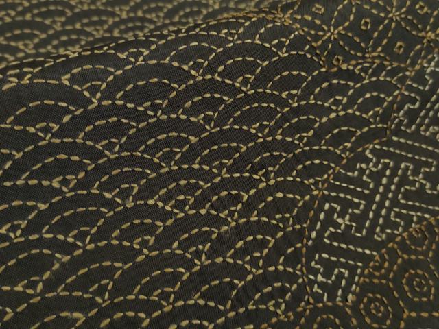 平和屋着物●極上 本場大島紬 訪問着 刺し子 総刺繍 雲取り名物裂 檳榔子染色地 逸品 DZAC0068kh6