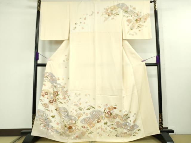 平和屋本店●極上 訪問着 駒刺繍 花篭 宝尽くし 蜂蜜色地 暈し染め 金彩 伊勢丹扱い 逸品 DZAC0077kh6