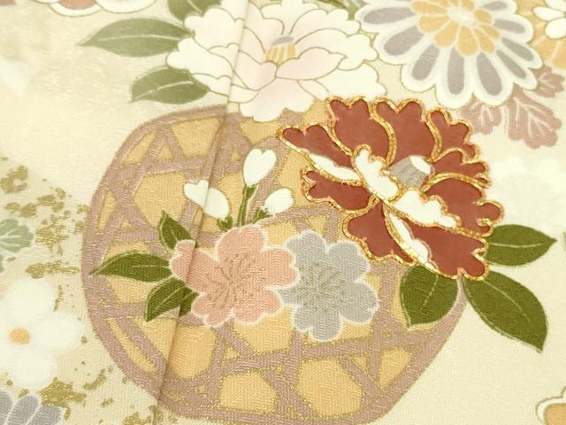 平和屋本店●極上 訪問着 駒刺繍 花篭 宝尽くし 蜂蜜色地 暈し染め 金彩 伊勢丹扱い 逸品 DZAC0077kh6