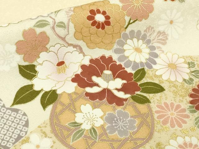 平和屋本店●極上 訪問着 駒刺繍 花篭 宝尽くし 蜂蜜色地 暈し染め 金彩 伊勢丹扱い 逸品 DZAC0077kh6