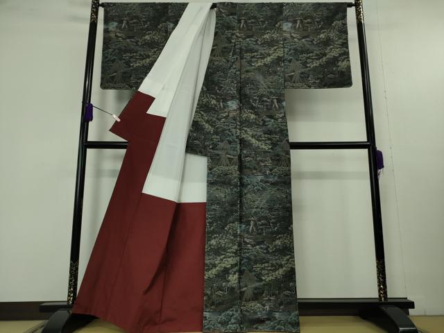平和屋本店●極上 白泥染の第一人者・絣の魔術師 恵積五郎 本場大島紬 恵大島織物謹製 金沢兼六園風景 証紙付き 逸品 未使用 DZAC0086kh6