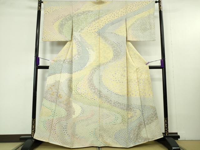 平和屋着物●極上 中国三大刺繍 相良刺繍 訪問着 朧染め 重ね絞り 流水花文 暈し染め 金糸 銀通し地 逸品 DZAC0095kh6