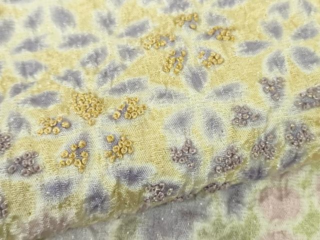 平和屋着物●極上 中国三大刺繍 相良刺繍 訪問着 朧染め 重ね絞り 流水花文 暈し染め 金糸 銀通し地 逸品 DZAC0095kh6