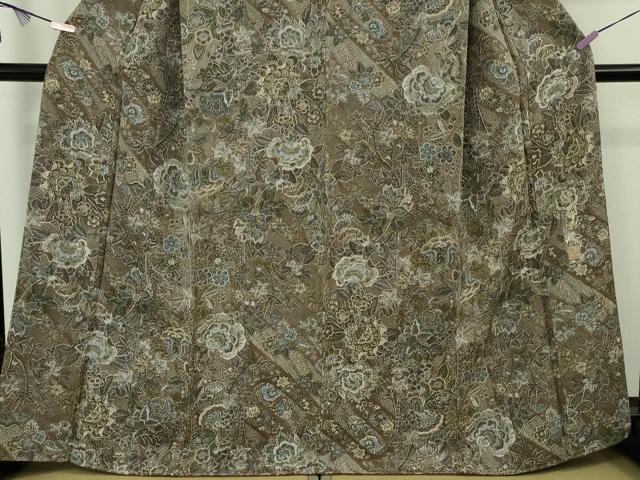 平和屋本店●極上 山岡古都・古都染人 染織美術品 薬墨染 天目織 お召 更紗花文 逸品 DZAC0096kh6