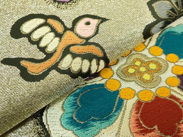 平和屋着物●極上 西陣 白綾苑大庭 六通柄袋帯 唐織 花鳥文 金糸 逸品 DZAC0108kh6