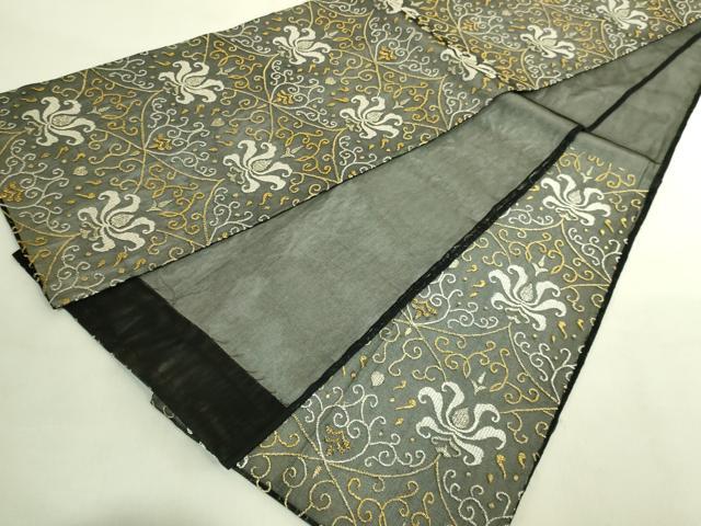 平和屋着物*極上 夏物 六通柄袋帯 唐織 洋花文 黒地 金銀糸 逸品 DZAC0122kh6