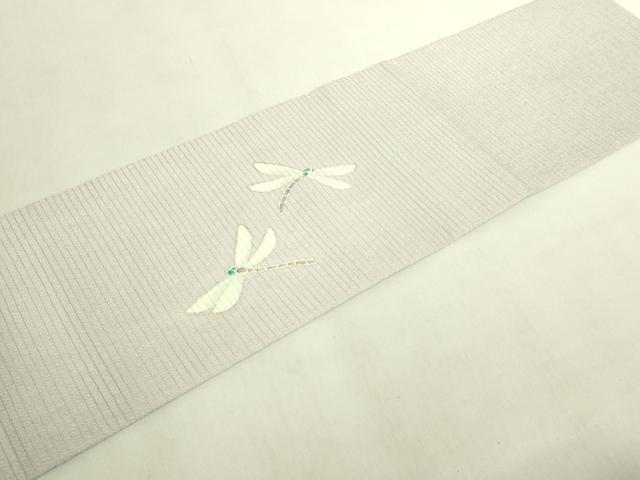 平和屋本店*極上 夏物 東京友禅 手描き 加納知之 九寸名古屋帯 女郎花 金彩 絽縮緬 薄梅鼠色地 逸品 DZAC0127kh6