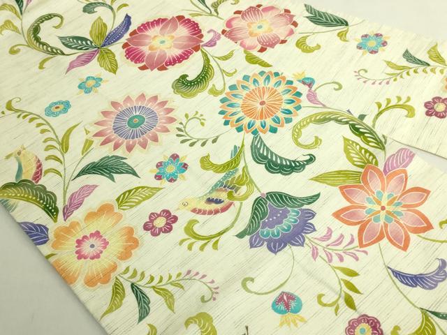 平和屋本店*極上 夏物 九寸名古屋帯 花鳥唐草 麻 やまと誂製 逸品 DZAC0130kh6