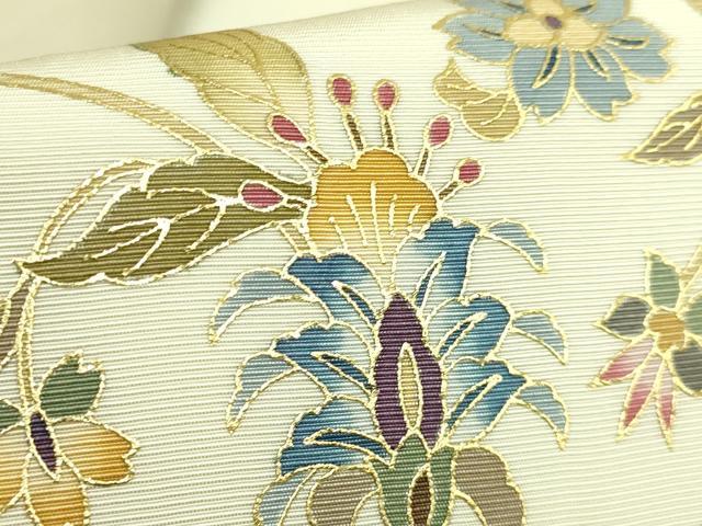 平和屋本店●極上 岡重謹製 OKAJIMA 九寸名古屋帯 更紗花文 金彩 逸品 DZAC0142kh6