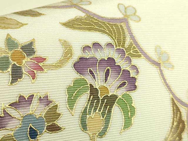 平和屋本店●極上 岡重謹製 OKAJIMA 九寸名古屋帯 更紗花文 金彩 逸品 DZAC0142kh6