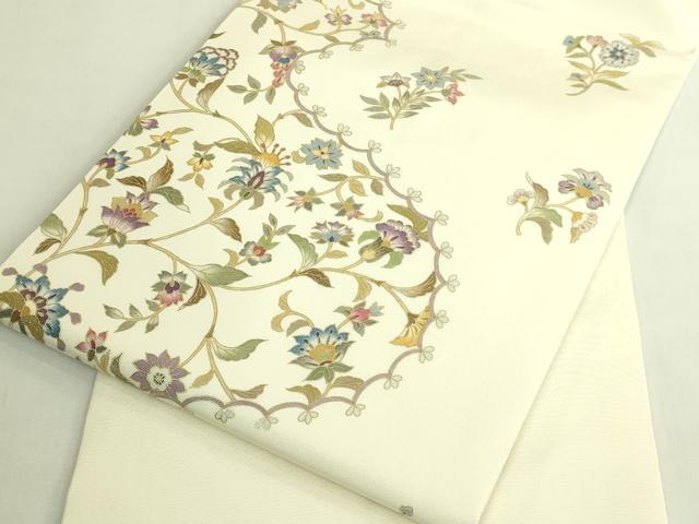 平和屋本店●極上 岡重謹製 OKAJIMA 九寸名古屋帯 更紗花文 金彩 逸品 DZAC0142kh6