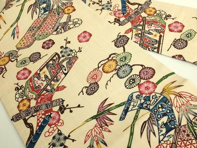 平和屋本店*最高級 夏物 城間栄順・城間栄喜・城間栄市 本場琉球紅型 九寸名古屋帯 琉藍 染と織 小千谷織物 証紙付き 逸品 DZAC0148kh6