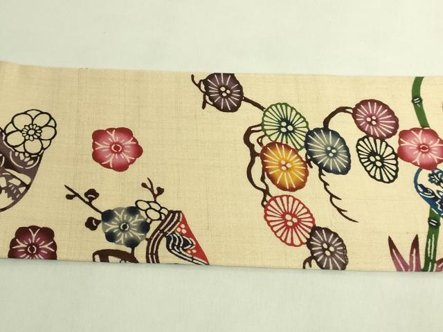 平和屋本店*最高級 夏物 城間栄順・城間栄喜・城間栄市 本場琉球紅型 九寸名古屋帯 琉藍 染と織 小千谷織物 証紙付き 逸品 DZAC0148kh6