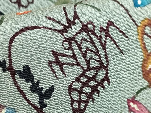 平和屋本店●最高級 城間栄順 本場琉球紅型 九寸名古屋帯 花籠に海老 豆がら茶色地 鬼しぼ縮緬 逸品 DZAC0150kh6